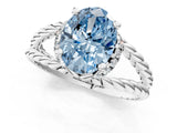 White gold Fancy Blue Oval  Halo Twisted Band Four-Prong Ring_54