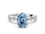 White gold Fancy Blue Oval  Milgrain Bezel Diamond Engagement Ring with Solitaire Prong Setting_132