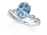 White gold Fancy Blue Oval  Milgrain Bezel Diamond Engagement Ring with Solitaire Prong Setting_133