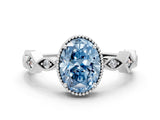 White gold Fancy Blue Oval  Milgrain Marquise Diamond Twist Band Ring_62