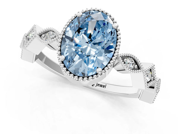 Platinum Fancy Blue Oval  Milgrain Marquise Diamond Twist Band Ring
