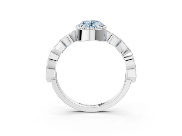 Platinum Fancy Blue Oval  Milgrain Marquise Diamond Twist Band Ring