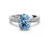 White gold Fancy Blue Oval  Milgrain Pave Diamond Engagement Ring with Four-Prong Setting_171