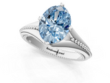 White gold Fancy Blue Oval  Solitaire Beaded Band Six-Prong Setting_28