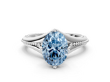 White gold Fancy Blue Oval  Solitaire Beaded Band Six-Prong Setting_6