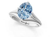 White gold Fancy Blue Oval  Solitaire Beaded Band Six-Prong Setting_7