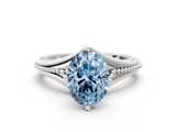 White gold Fancy Blue Oval  Solitaire Beaded Band Six-Prong Setting