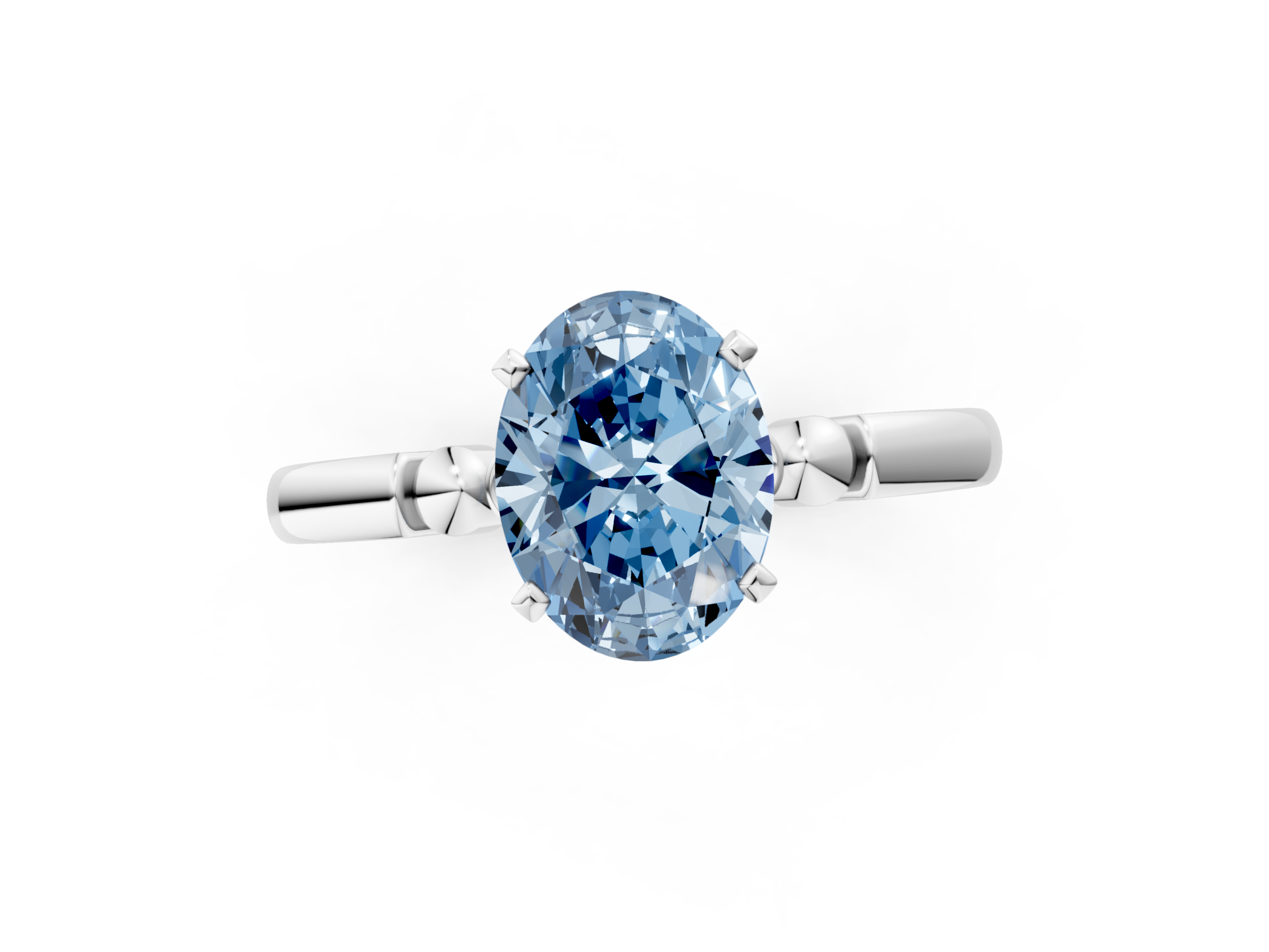 White gold Fancy Blue Oval  Solitaire Beaded Band with Four-Prong Setting_24