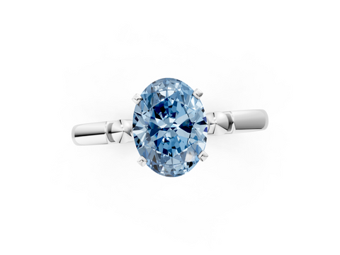 White gold Fancy Blue Oval  Solitaire Beaded Band with Four-Prong Setting_24