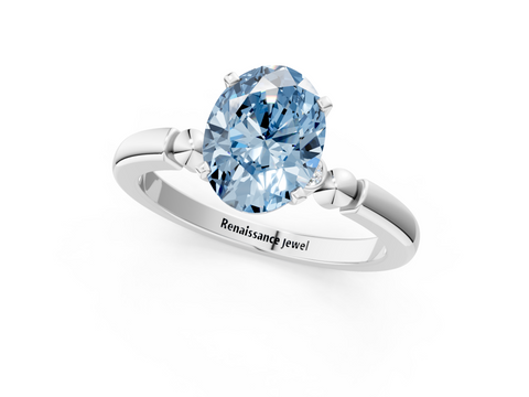 White gold Fancy Blue Oval  Solitaire Beaded Band with Four-Prong Setting_25