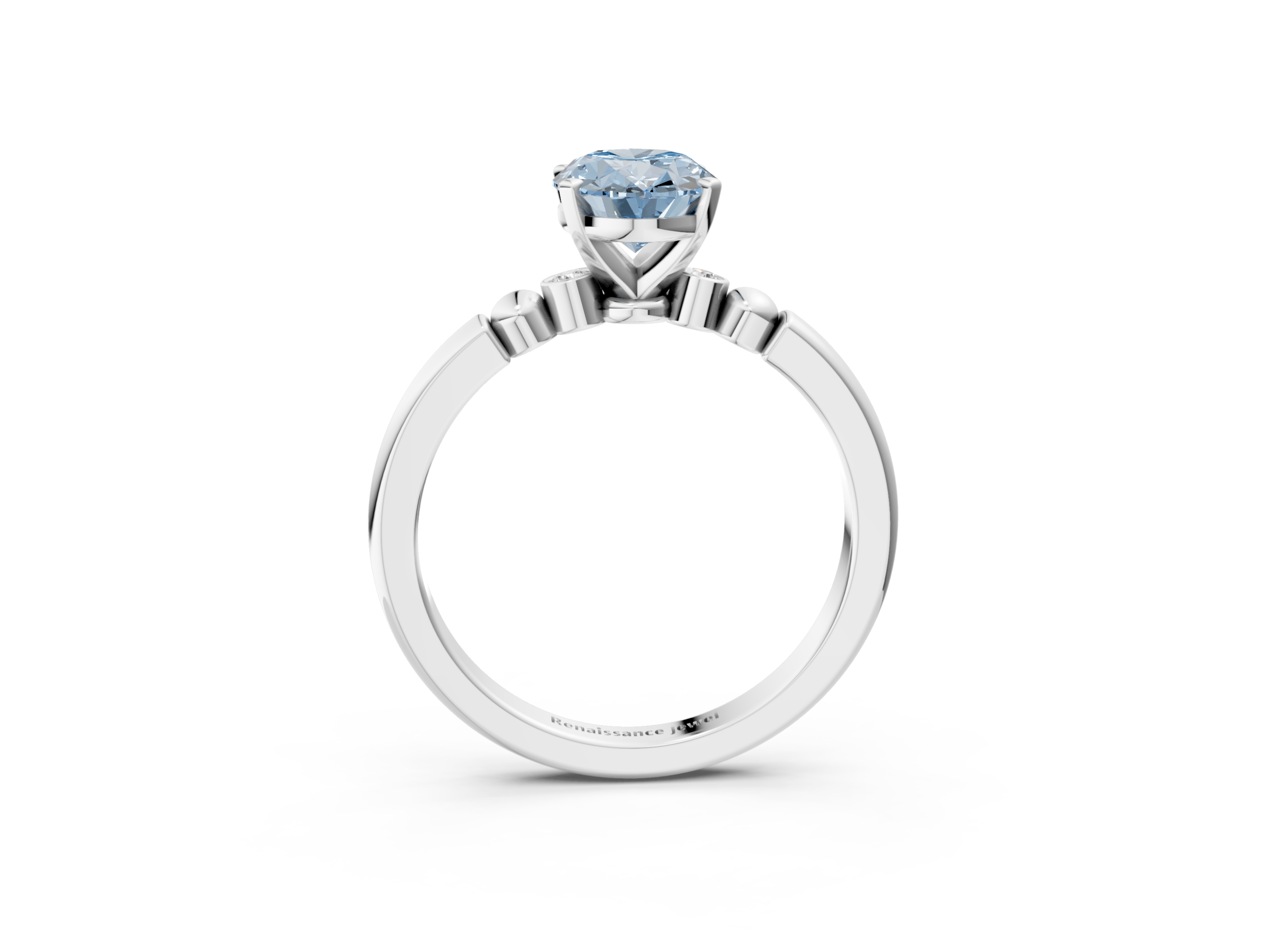 White gold Fancy Blue Oval  Solitaire Beaded Band with Four-Prong Setting_27