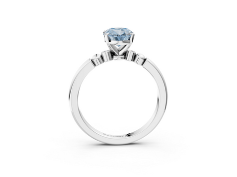 White gold Fancy Blue Oval  Solitaire Beaded Band with Four-Prong Setting_27