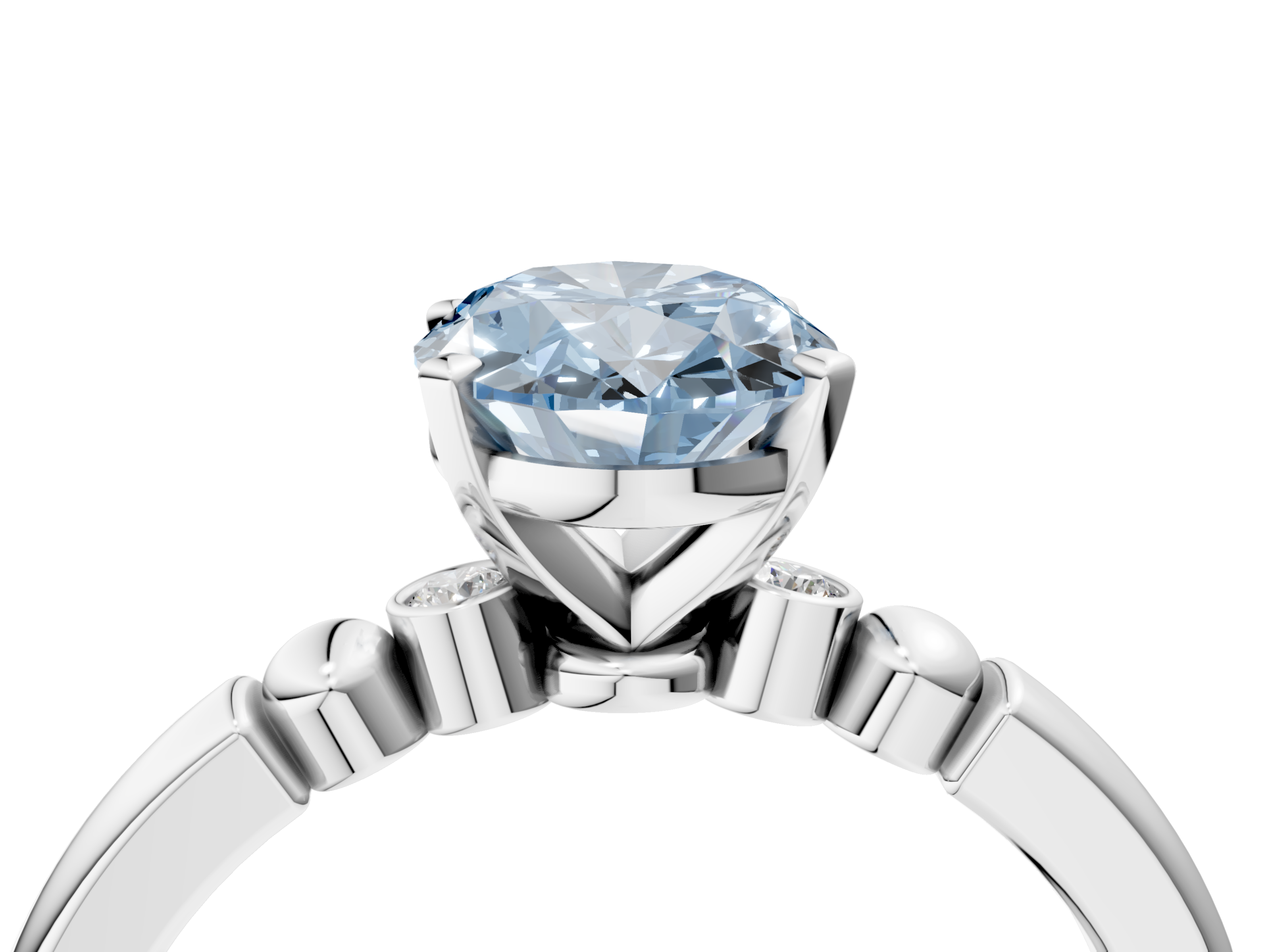 White gold Fancy Blue Oval  Solitaire Beaded Band with Four-Prong Setting_28