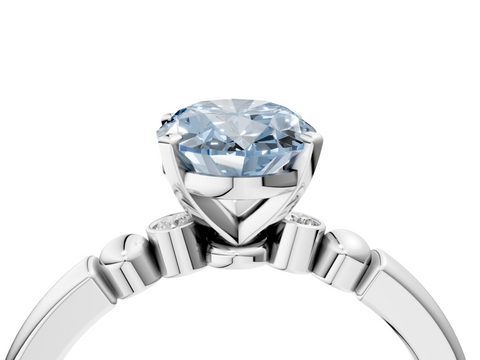 White gold Fancy Blue Oval  Solitaire Beaded Band with Four-Prong Setting_28