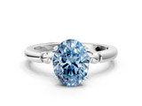 White gold Fancy Blue Oval  Solitaire Beaded Band with Four-Prong Setting_58