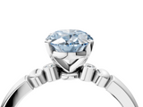 White gold Fancy Blue Oval  Solitaire Beaded Band with Four-Prong Setting_63