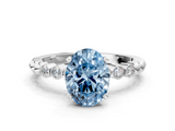 White gold Fancy Blue Oval  Solitaire Bezel Accent Diamond Engagement Ring with Beaded Band and Four-Prong Setting_48