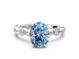 White gold Fancy Blue Oval  Solitaire Bezel-Set Diamond Ring with Beaded Band and Four-Prong Setting_32
