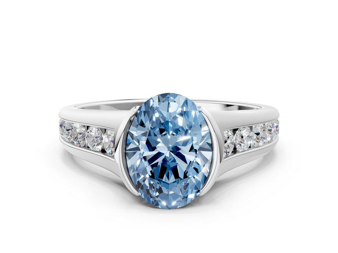 White gold Fancy Blue Oval  Solitaire Bezel-Set Diamond Ring with Channel-Set Band_37