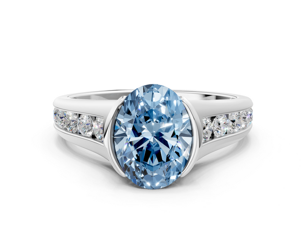 Platinum Oval Half Bezel Engagement Ring Setting for Fancy Blue Center