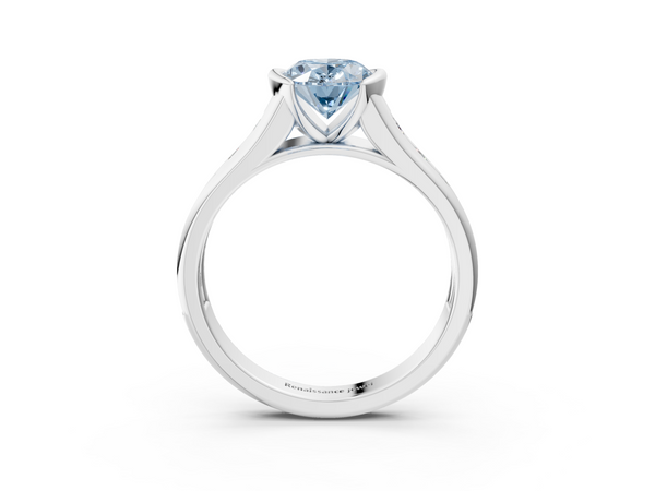 Platinum Oval Half Bezel Engagement Ring Setting for Fancy Blue Center