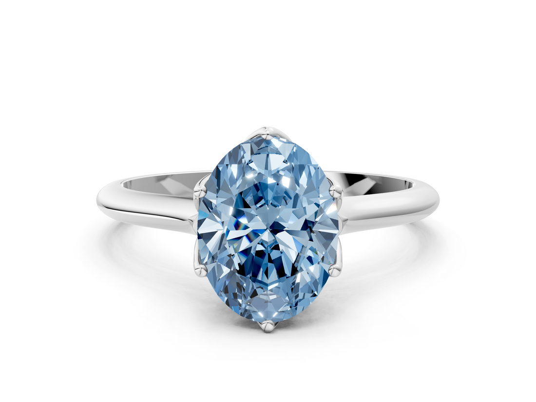 White gold Fancy Blue Oval  Solitaire Cathedral Diamond Ring with Six-Prong Setting_17