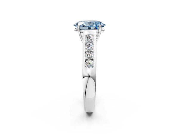 Platinum Fancy Blue Oval  Solitaire Channel-Set Diamond Engagement Ring with Four-Prong Setting