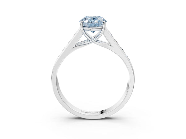Platinum Fancy Blue Oval  Solitaire Channel-Set Diamond Engagement Ring with Four-Prong Setting