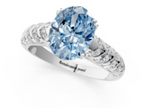 White gold Fancy Blue Oval  Solitaire Chevron Pave Diamond Engagement Ring with Six-Prong Setting_4
