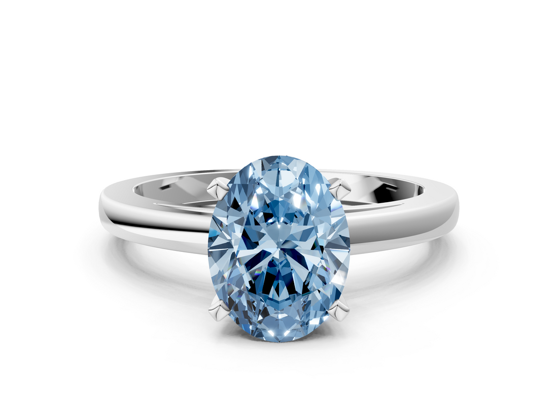 White gold Fancy Blue Oval  Solitaire Diamond Engagement Ring with Four-Prong Setting on a Classic Band_3