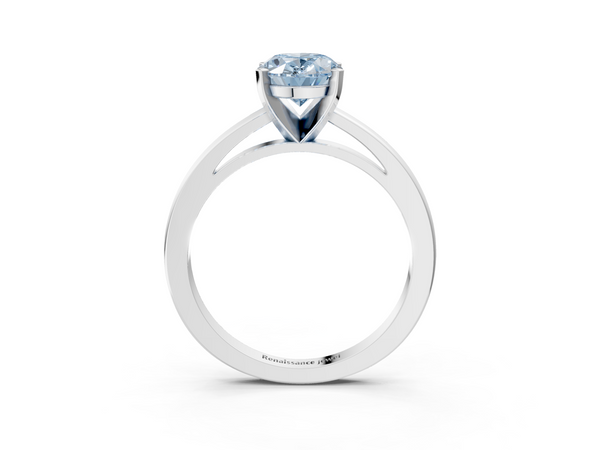 Platinum Fancy Blue Oval  Solitaire Diamond Engagement Ring with Four-Prong Setting on a Classic Band