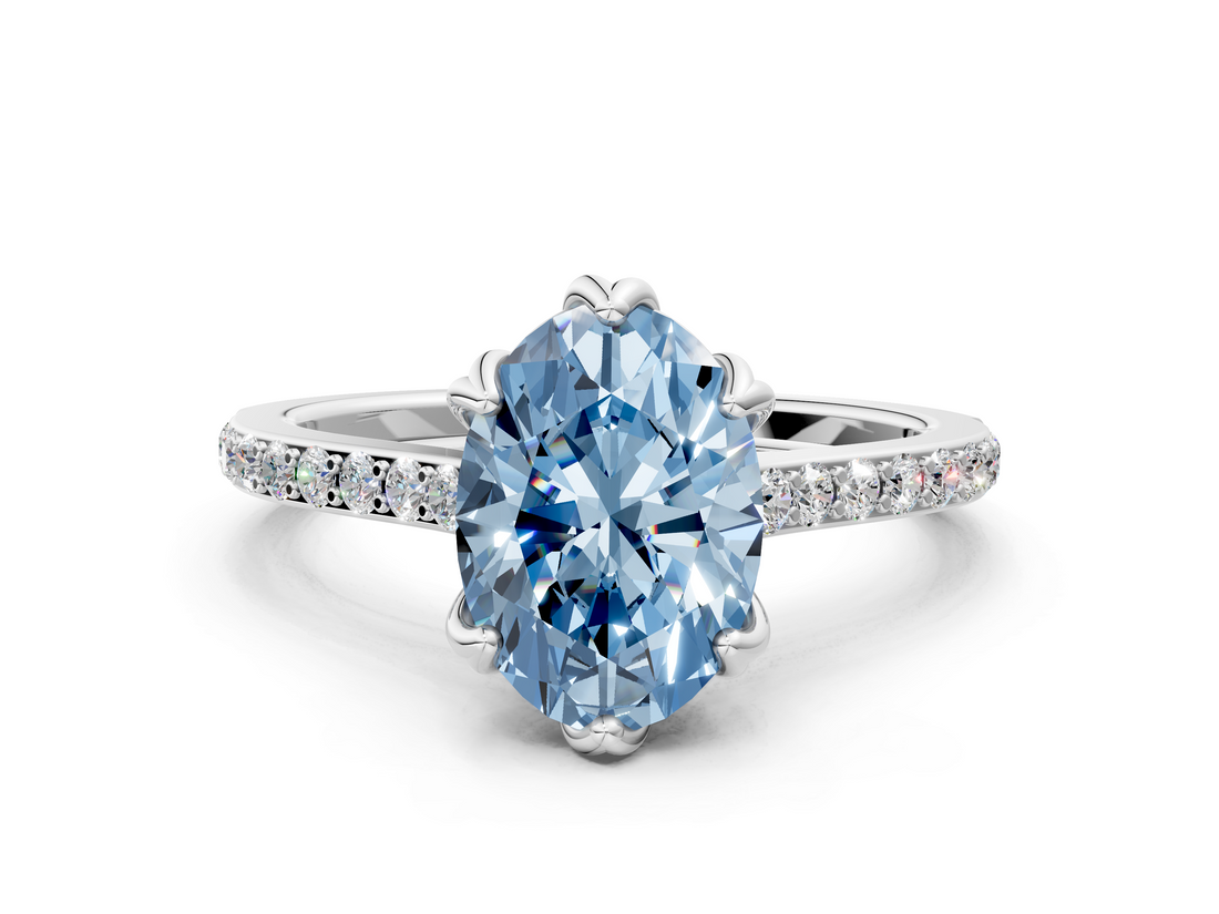 White gold Fancy Blue Oval  Solitaire Diamond Engagement Ring with Pave Band and Six-Prong Setting_21