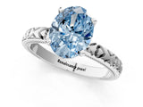 White gold Fancy Blue Oval  Solitaire Diamond Engagement Ring with XO Engraved Band and Four-Prong Setting 2
