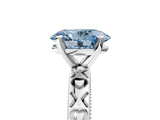 White gold Fancy Blue Oval  Solitaire Diamond Engagement Ring with XO Engraved Band and Four-Prong Setting