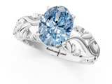 White gold Fancy Blue Oval  Solitaire Diamond Leaf Vine Band with Prong Setting_25