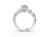 White gold Fancy Blue Oval  Solitaire Diamond Leaf Vine Band with Prong Setting_27