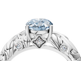 White gold Fancy Blue Oval  Solitaire Diamond Leaf Vine Band with Prong Setting_28