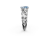 White gold Fancy Blue Oval  Solitaire Diamond Leaf Vine Band with Prong Setting_30