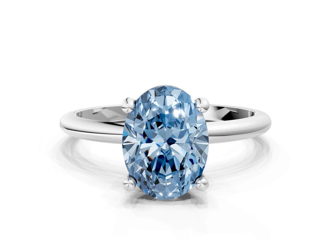 White gold Fancy Blue Oval  Solitaire Diamond Ring with 4-Prong Setting on a Classic Band_3