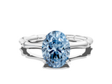 White gold Fancy Blue Oval  Solitaire Diamond Ring with Bamboo Band and Four-Prong Setting_112