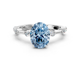 White gold Fancy Blue Oval  Solitaire Diamond Ring with Bezel Set Side Stones and Prong Setting_3