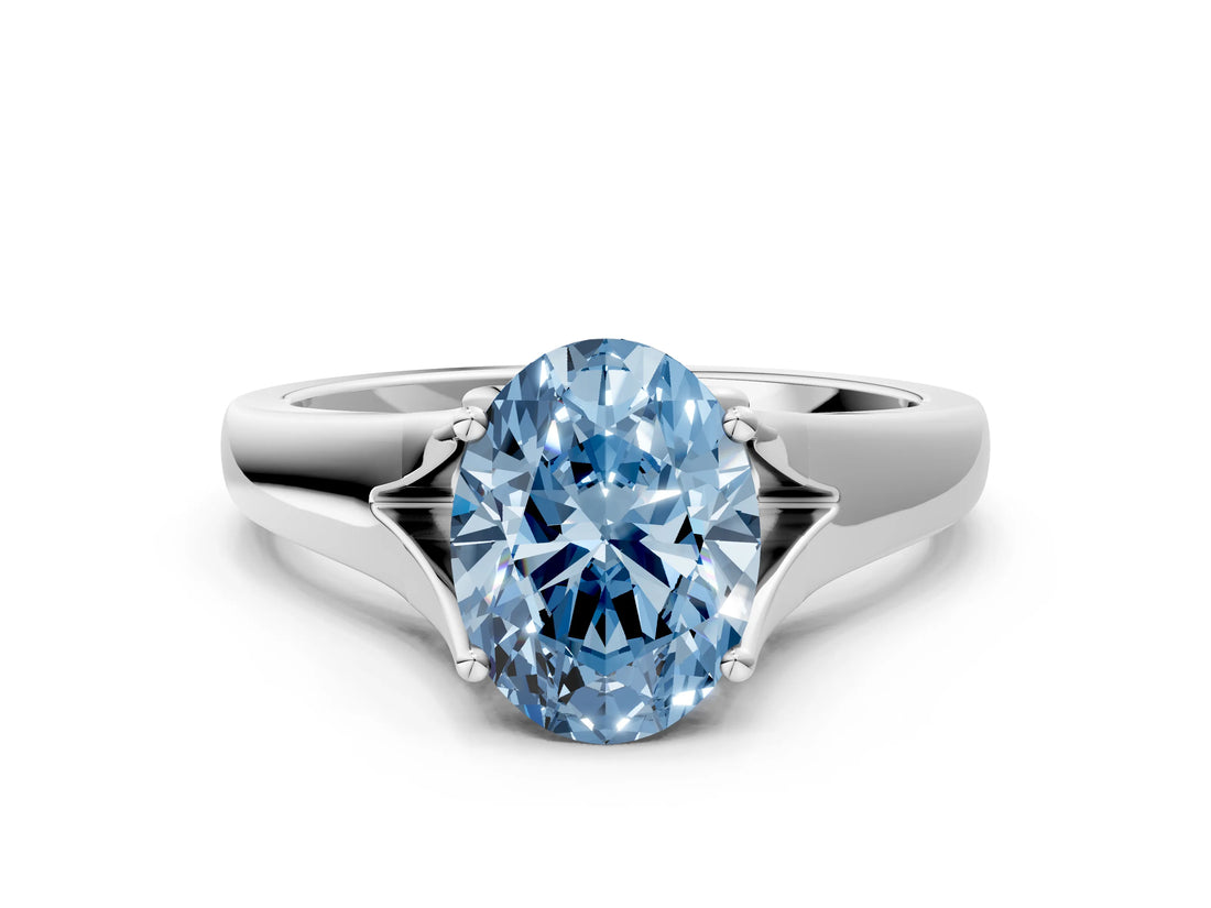 White gold Fancy Blue Oval  Solitaire Diamond Ring with Cathedral Band and Four-Prong Setting_66
