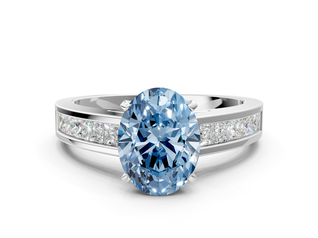 White gold Fancy Blue Oval  Solitaire Diamond Ring with Channel-Set Band and Four-Prong Setting_3