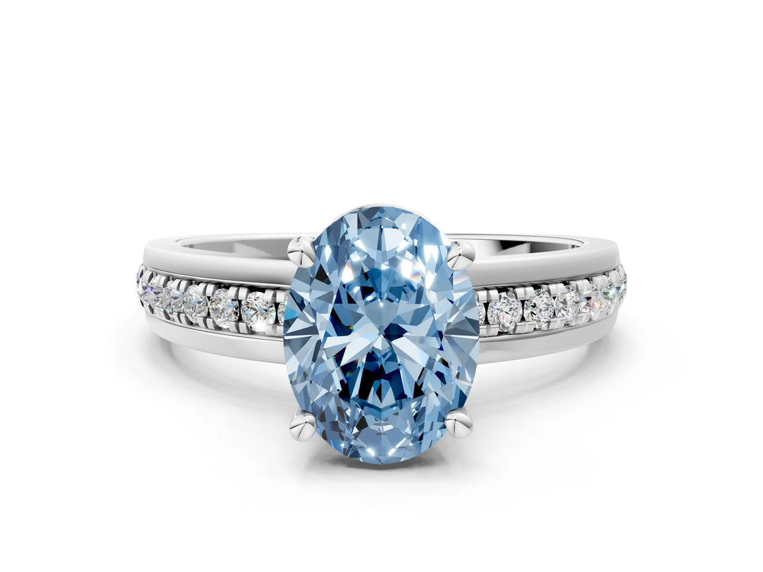 White gold Fancy Blue Oval  Solitaire Diamond Ring with Channel Set Band and Six-Prong Setting_48