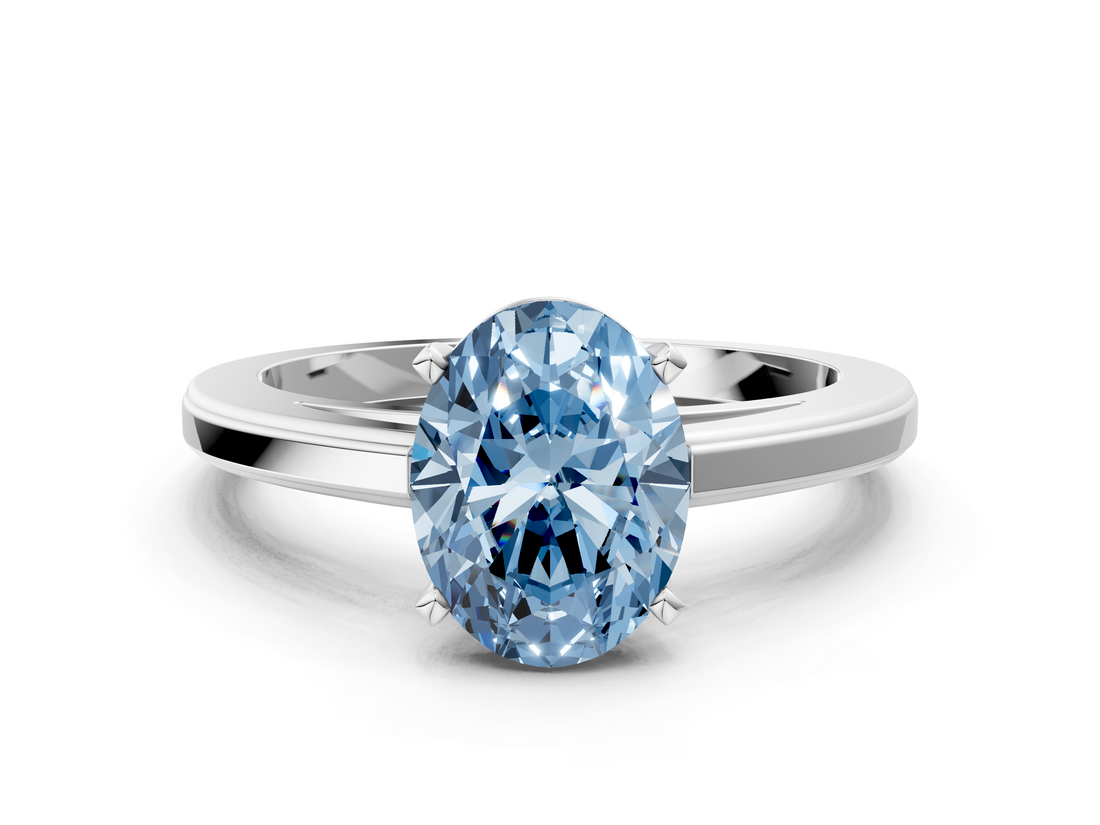 White gold Fancy Blue Oval  Solitaire Diamond Ring with Four-Prong Setting and Classic Band_3