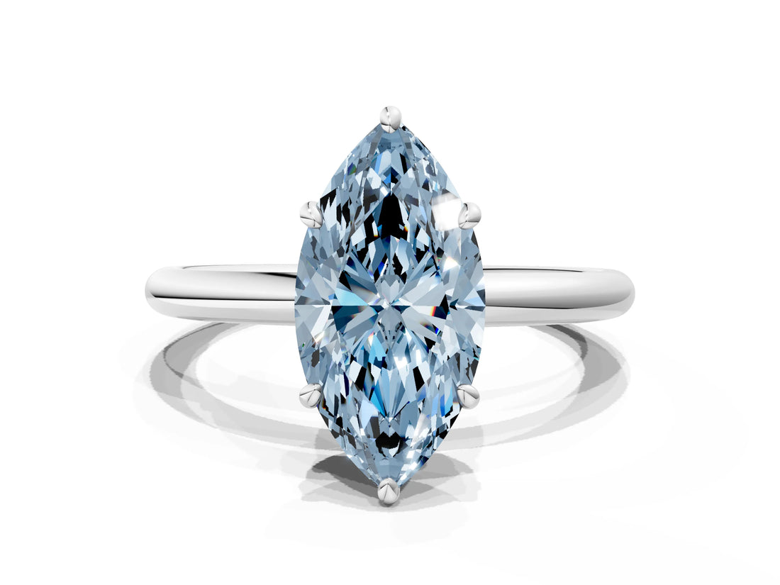 White gold Fancy Blue Oval  Solitaire Diamond Ring with Four-Prong Setting on a Plain Band_32