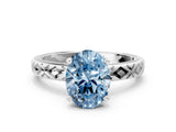 White gold Fancy Blue Oval  Solitaire Diamond Ring with Milgrain and Black Enamel X Pattern Band_245