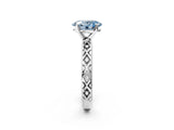 White gold Fancy Blue Oval  Solitaire Diamond Ring with Milgrain and Black Enamel X Pattern Band_247