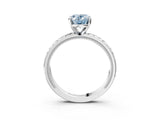 White gold Fancy Blue Oval  Solitaire Diamond Ring with Milgrain and Black Enamel X Pattern Band_249
