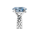 White gold Fancy Blue Oval  Solitaire Diamond Ring with Milgrain and Black Enamel X Pattern Band_250
